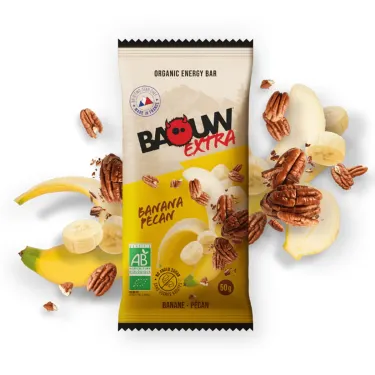 Barra energética biológica Baouw Extra - Banana, noz-pecã